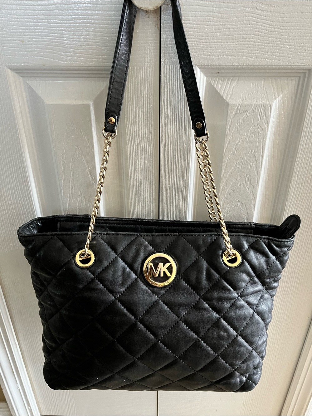 Michael Kors Black Quilted Tote with Gold Hardware